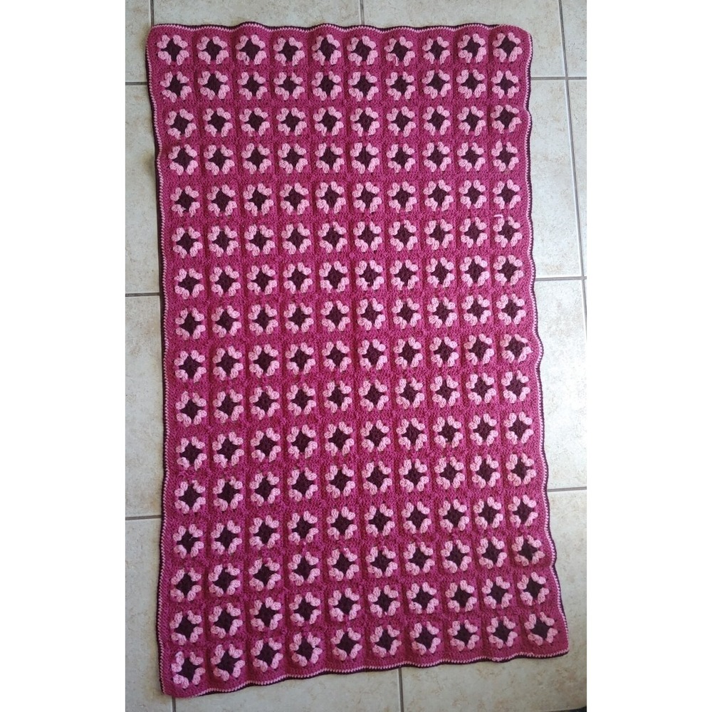 Granny Square Afghan Crochet Blanket Throw 55"x33" Multi Color Handmade Vintage